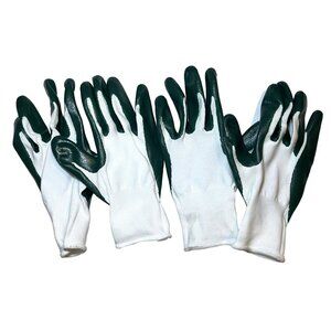 2 Pair Work Garden Gloves Large Green White Nitrile Coated Polyester Work Gloves